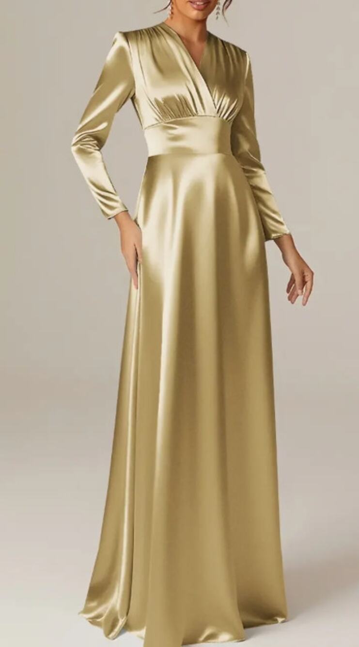 AW BRIDAL SZ 4 S light gold crystal satin April formal Aline maxi dress NEW B54